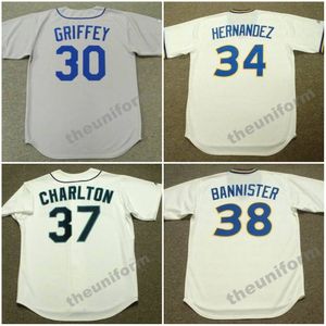 Seattle ADRIAN BELTRE BRETT BOONE KEN GRIFFEY FELIX HERNANDEZ GAYLORD PERRY NORM CHARLTON FLOYD BANNISTER Throwback honkbalshirt voor heren, 1982-2001, S-5XL