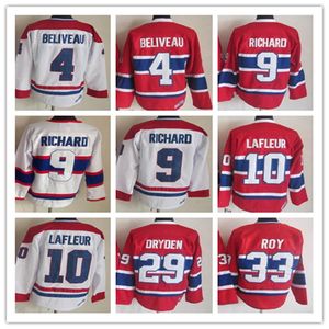 Hombres Vintage Classic Montreal Hockey Jerseys 10 Guy Lafleur 4 Jean Beliveau 9 Maurice Richard 29 Ken Dryden 33 PATRICK ROY Retro CCM Uniformes cosidos