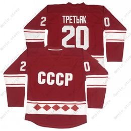 Heren 20 Vladislav Tretiak 1980 CCCP Rusland Ice Hockey Jerseys Steek