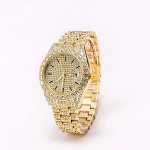 Heren 2021 klassiek quartz goud buitenlandse handel vol diamanten horloge datum drie kralen horloge gem horloge hele299f