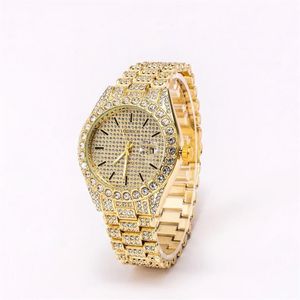 Heren 2021 klassiek quartz goud buitenlandse handel vol diamanten horloge datum drie kralen horloge gem horloge Whole194z