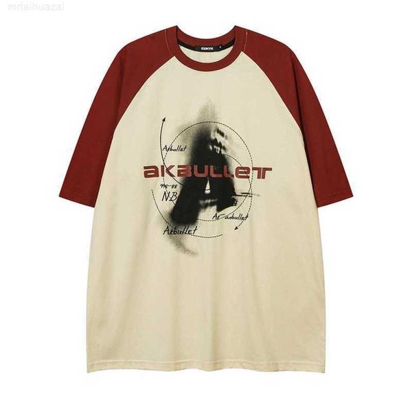 T-shirt à manches courtes raglan pour hommes 2023 Summer High Street Loose Couple Net Red Girl Fried