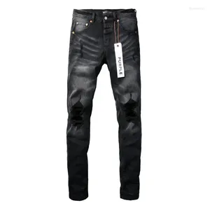 Hommes 24Ss Marque Hommes Mode Slim Violet Jeans 1: 1 Automne Hiver High Street Noir Pantalon Déchiré 719