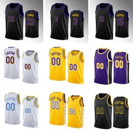 Maillot de basket personnalisé 23 James 3 Davis Austin Reaves 1 Russell 2023-24 jaune blanc violet maillots de ville hommes jeunesse S-XL