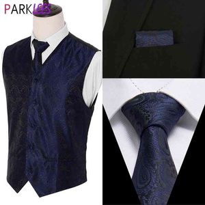 Chalecos de traje formal de 3 piezas para hombres Paisley Jacquard Chaleco de tela de negocios Slim Fit para esmoquin Chaleco Chaleco Vestido 5 botones Gilet 210522