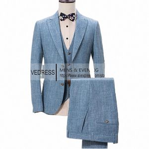 Costume en lin 3 pièces pour hommes Casual Slim Fit Vintage Costumes Groomsmen Tuxedo Mariage Blazer Pantalon Ensemble y6ZD #