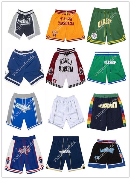 Pantalones cortos de baloncesto de la escuela secundaria Lower Merion # 33 para hombre Universidad de Carolina del Norte Azul Pantalones deportivos con cremallera BEL Academy SMITH 14 Pantalones Just Don