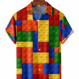 Blocs de construction 3D pour hommes Chemise à imprimé graphique Casual Chic Chemise à manches courtes pour Big Tall Chemise unisexe Vêtements de rue z1Gf #