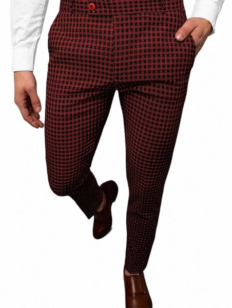 Pantalones a rayas a cuadros 3D para hombres Busin para caballeros Ropa social para hombres Pantalones cómodos pantalones elásticos para uso diario Nueva venta caliente N2KS #