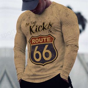 T-shirts 3D pour hommes T-shirts pour hommes T-shirts à manches longues 3D haut imprimé décontracté coton Vintage t-shirt Route 66 t-shirt de sport en vrac vêtements à col rond 5xl 230317