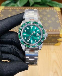 Mannen 40 mm automatische mechanische horloge 116610 Diamond Inlaid Green Gem 904L roestvrijstalen krasbestendige saffierschroef in drievoudige waterdichte 300m