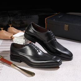 Men's 6069 Classic Oxford Dress Zapatos genuinos de cuero de cuero Toe Career Office Sait Formal Shoe For Men Wedding Party Oxfords s