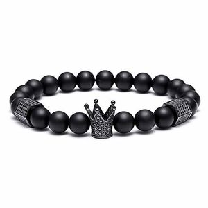 Bracelet d'onyx mat de 8 mm noir de 8 mm avec une tête de crân