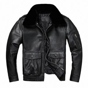 Chaqueta bomber A2 para hombre Estilo clásico abrigo de vuelo con cuello de piel de gran tamaño chaqueta de cuero genuino additi m cott 885q #