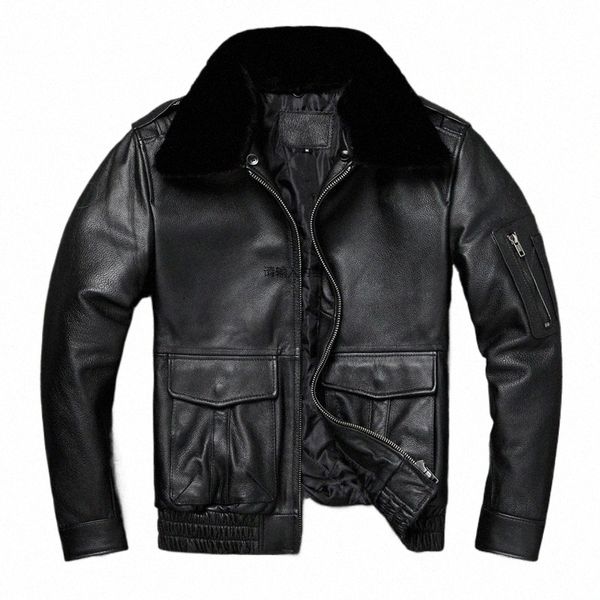 Blouson aviateur A2 pour hommes style classique manteau de vol surdimensionné à col en fourrure veste en cuir véritable additi m cott 885q #