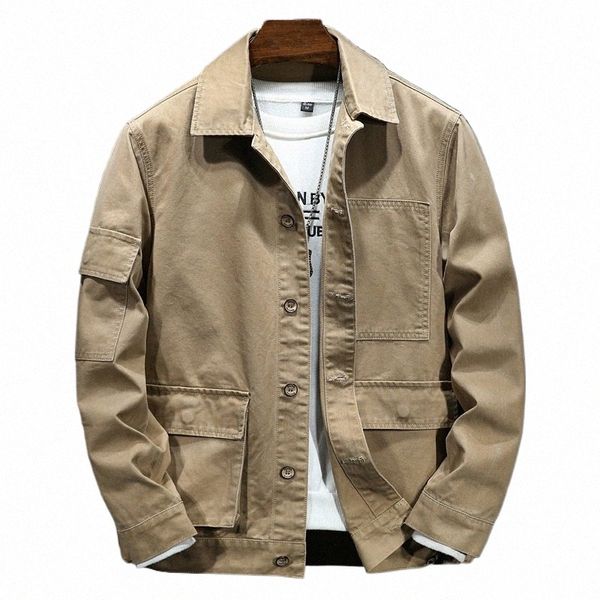 Veste en jean vintage de style américain pour hommes 2023 printemps et automne nouveau style décontracté Fi haute qualité Cott Dark Khaki Jacket 39KO #