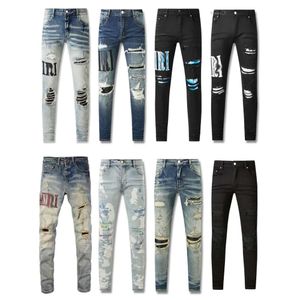 Jeans Amirir pour hommes Jeans violets de créateur pour hommes Jeans Ksubi pour hommes Jeans en denim avec trous homme jambe droite fermeture éclair Am Hip Hop Bikers moto True Jeans 674