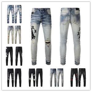Jeans Amirs para hombre Jeans ksubi Diseñador para hombre jeans morados jeans para hombre jeans de mezclilla con agujeros Hombre Pierna recta Cremallera Amari Hip Hop Bikers Motocicleta jeans verdaderos