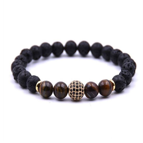 Pulsera de cuentas para hombre y mujer, pulsera elástica de piedra natural para yoga, pulsera de roca de lava volcánica, cuentas sueltas redondas natur300F