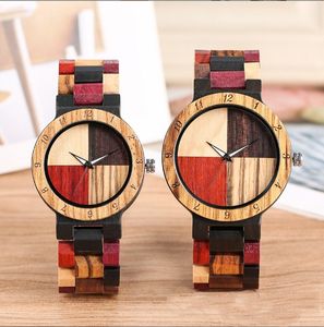 Montres de Couple pour hommes et femmes, montres-bracelets en bois, bracelet coloré, horloge à Quartz simples, montres