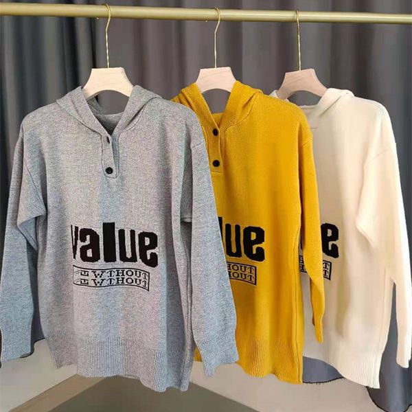 Valor Carta suéter con capucha para mujeres 2023 edición coreana de otoño/invierno Nuevo amarillo tapa de punto de punto versátil amarilla para mujeres para mujeres