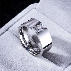 Bague de mariage en acier inoxydable pour hommes et femmes, bague de mariage en cristal de 8mm de large, nouveauté cadeau pour hommes 611, Z0327