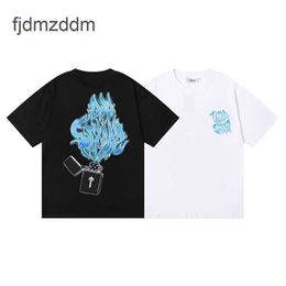 Men's and women's trends Designer fashion Small and Trendy Trapstar Lighter Blue Flame Print Mens Womens Cotton Loose Casual Short Sleeved T-shirt