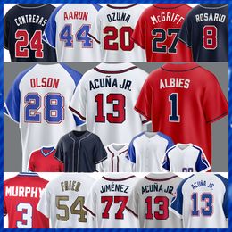 Atlantas 13 Ronald Acuña Jr Bravos Jersey de béisbol Matt Olson Ozzie Albies Orlando Arcia Sean Murphy Austin Riley Max Fried Joe Jiménez Spencer Strider Bryce