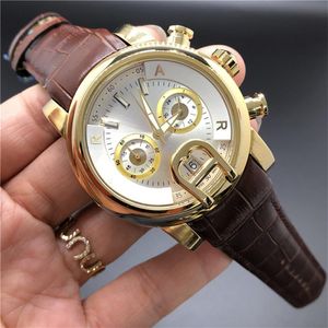 Heren automatische horloges van hoge kwaliteit zwart lederen band goud roestvrij stalen wijzerplaat quartz mode horloge 5ATM waterdicht suita314L