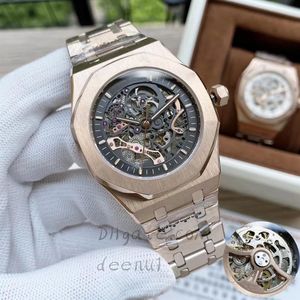 Montre mécanique automatique pour hommes 42mm tout en acier inoxydable designer évidé classique mode verre saphir lumineux étanche montre de lux montre-bracelet