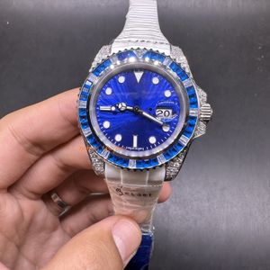 Montre mécanique automatique pour hommes cadran bleu double couleur carré diamant lunette à la mode et populaire montre pour hommes vie étanche montre-bracelet de sport