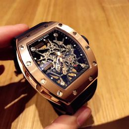 Heren automatisch mechanisch horloge Japan West iron city beweging natuurlijk rubber horlogeband maat 50x42mm316 fijn steel221f