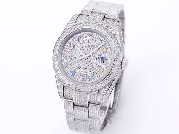 Reloj mecánico automático para hombre Mosang Diamond Gold Relojes Movimiento Cadena de precisión con incrustaciones a mano 41 mm Acero de precisión Cristal de zafiro Relojes digitales de diseño