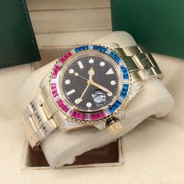 Reloj automático para hombre, caja de 40 mm con cristal de zafiro, bisel de diamante arcoíris, hebilla de correa de acero inoxidable, montre de luxe de alta calidad
