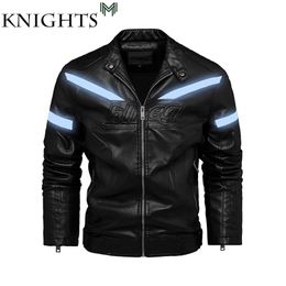 Heren Herfst en Winter Jas Lederen Jas Motorfiets Stijl Mannelijke Casual Jassen voor Mannen Warme Overjas Reflecterende L-3XL 211119