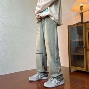 Jeans tendance pour hommes, pantalon ample, droit, polyvalent, jambes larges, ambiance High Street, automne et hiver