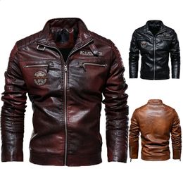 Hommes automne et hiver hommes de haute qualité manteau de mode veste en cuir PU Style moto vestes décontractée noir pardessus chaud 240122