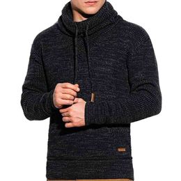 Outono e inverno masculino nova moda cordão empilhar gola camisola de malha casual pulôver jaqueta