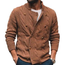 Cardigan tricoté à col montant pour homme, pull à manches longues, Double boutonnage, nouvelle collection automne et hiver