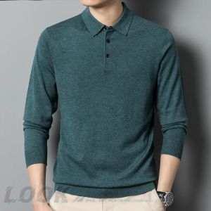 Pull Polo à manches longues en mélange de laine pour hommes, pull de couleur unie avec revers, pull décontracté à bascule, tailles d'automne