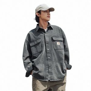 Veste de travail en denim pour hommes, nouvelle collection d'automne, grande taille, chemise Fi, couple, ample, décontractée, manches Lg, manteau l5lq #