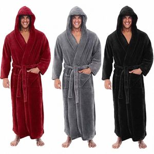 Automne Printemps Robe de douche pour hommes Peignoir à manches Lg Confortable Chemise de nuit à capuche Robe de bain Vêtements de nuit Plus Size Manteaux de nuit 22aR #