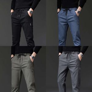 Pantalon de bande d'automne masculin Business élastique décontracté coton gris noir bleu épais travail droit des pantalons longs classiques pour mâle 221010