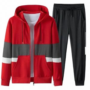 Herfst trainingspak voor heren 2-delige patchwork kleur hoodies en trainingsbroek met trekkoord losse casual sportkleding pak herenkleding O8dM#