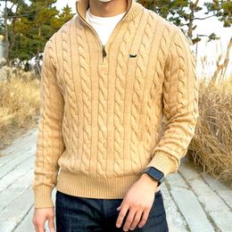 Otoño de los hombres Marca de invierno 100% algodón Jerseys Suéteres Casual Stand-up Collar Half-Zip Abrigo de punto Fit 8509 230922