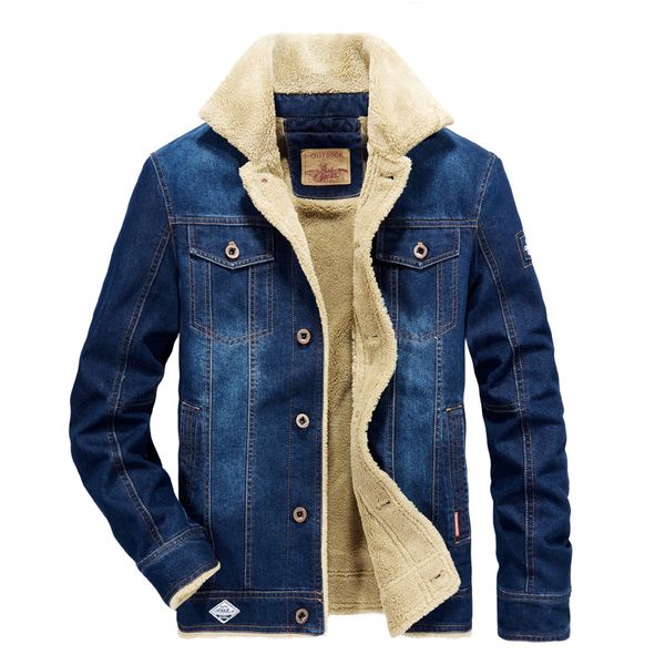 Manteau en coton et Denim pour hommes, veste épaisse doublée de fausse fourrure avec col rabattu, vêtements d'extérieur chauds surdimensionnés, automne/hiver