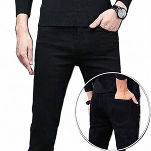 Hommes Automne Hiver Style coréen Brossé Denim Tissu Slim Designer Coréen Fi Luxe Skinny Peluche Cowboy Snowflake Pantalon E24y #