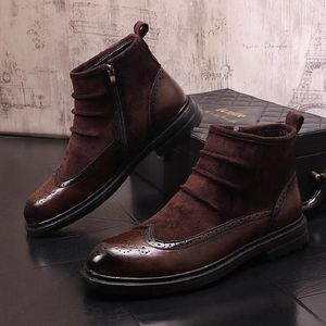 Botas cortas de suela gruesa de estilo británico para hombre, zapatos brogue de media ayuda, informales, de cuero, 10A27, otoño e invierno