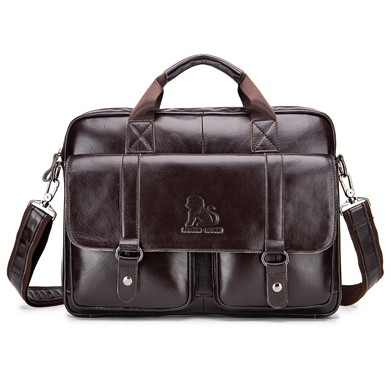 Herrväska multifunktion portfölj stora handväskor vintage äkta läder affärsresor bärbara väskor mode mjuk crossbody axelväska wallwt