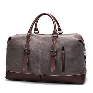 Herentas Weekender Canvas Duffel PU Tote Leather Travel Overnight Carry-On HPTDK2739